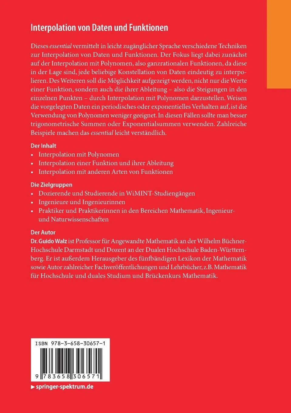 Rückseite: 9783658306571 | Interpolation von Daten und Funktionen | Guido Walz | Taschenbuch