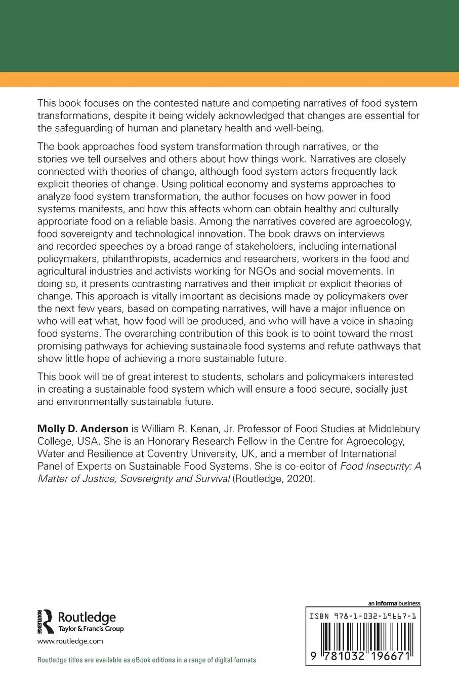 Rückseite: 9781032196671 | Transforming Food Systems | Narratives of Power | Molly D. Anderson