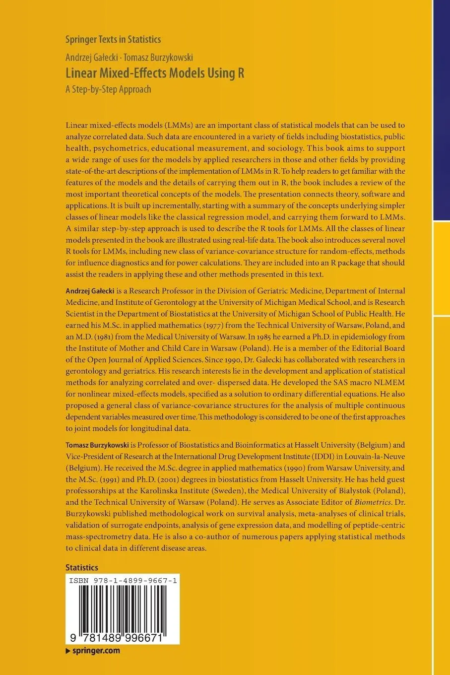 Rückseite: 9781489996671 | Linear Mixed-Effects Models Using R | A Step-by-Step Approach | Buch