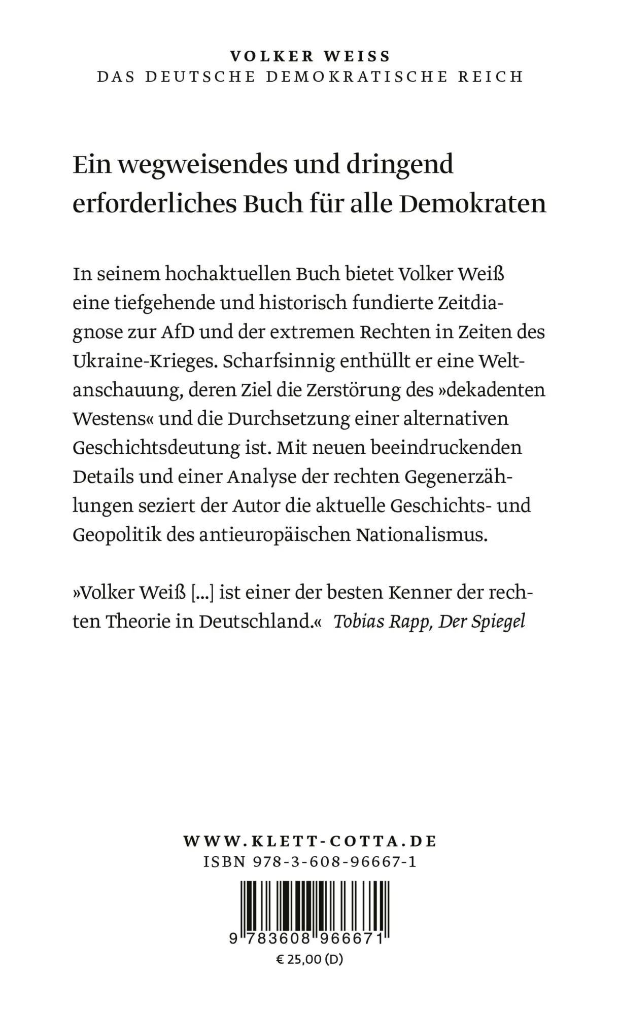 Rückseite: 9783608966671 | Das Deutsche Demokratische Reich | Volker Weiß | Buch | 288 S. | 2025
