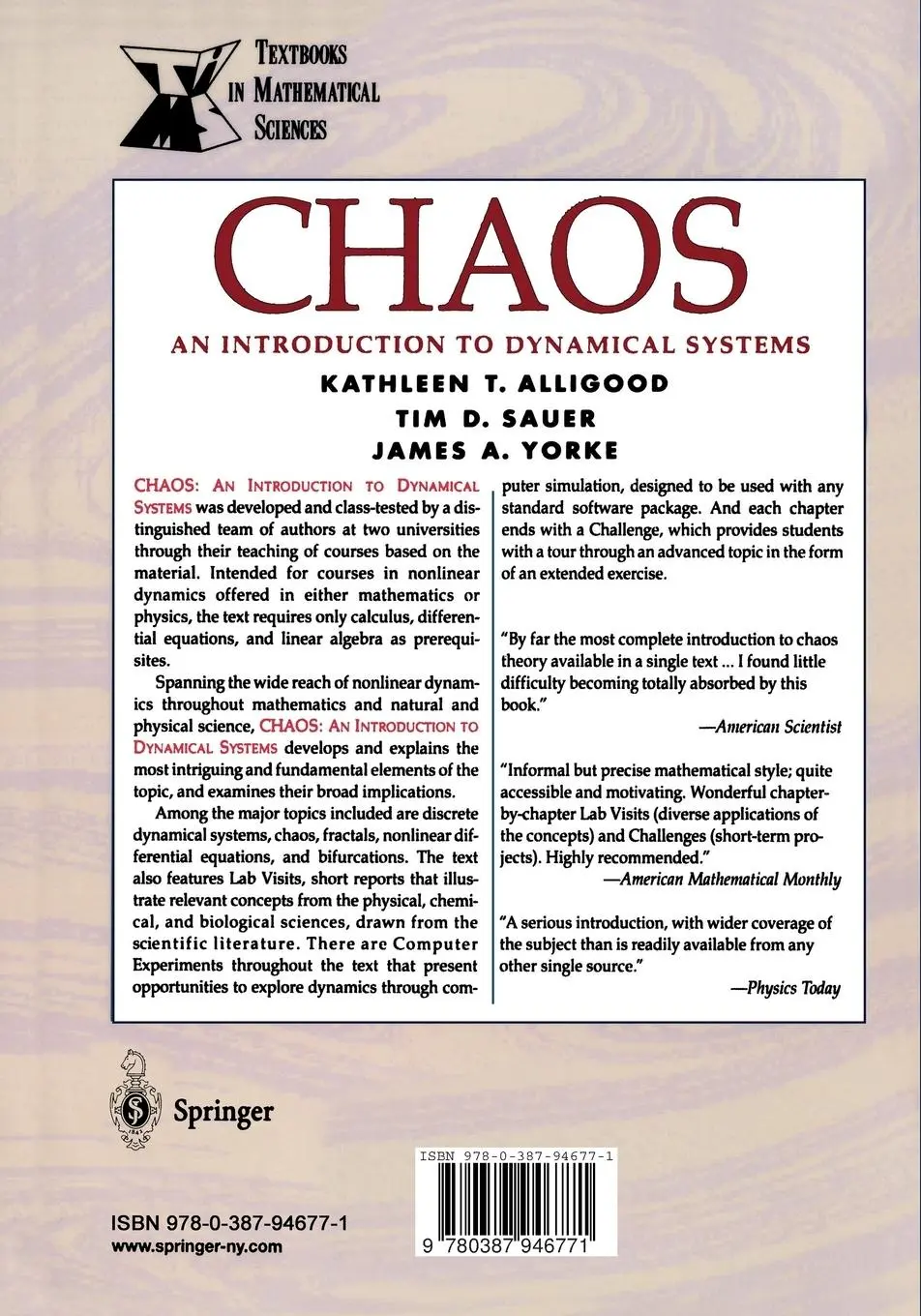 Rückseite: 9780387946771 | Chaos | An Introduction to Dynamical Systems | Alligood (u. a.) | Buch