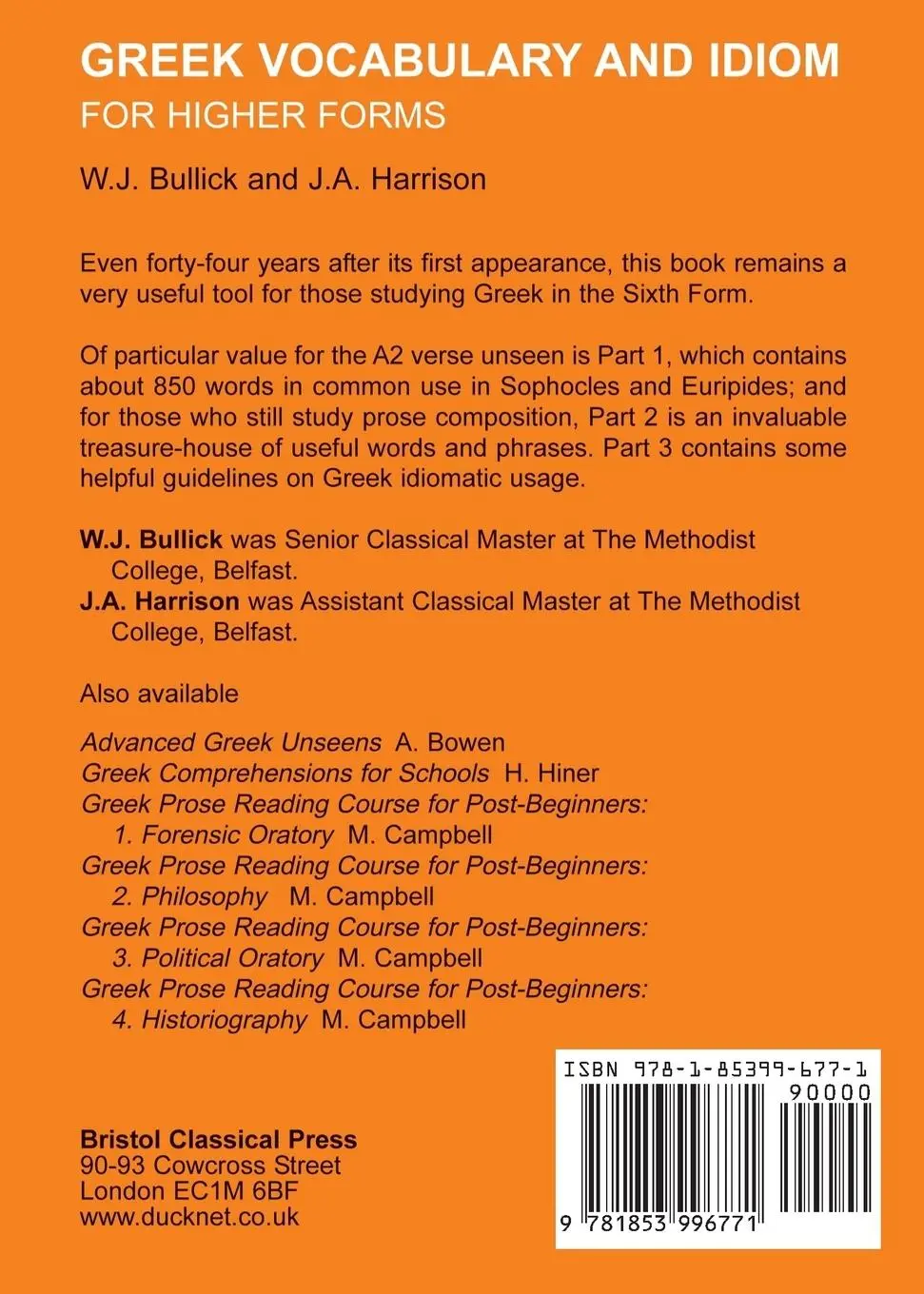 Rückseite: 9781853996771 | Greek Vocabulary and Idiom | W. J. Bullick (u. a.) | Taschenbuch