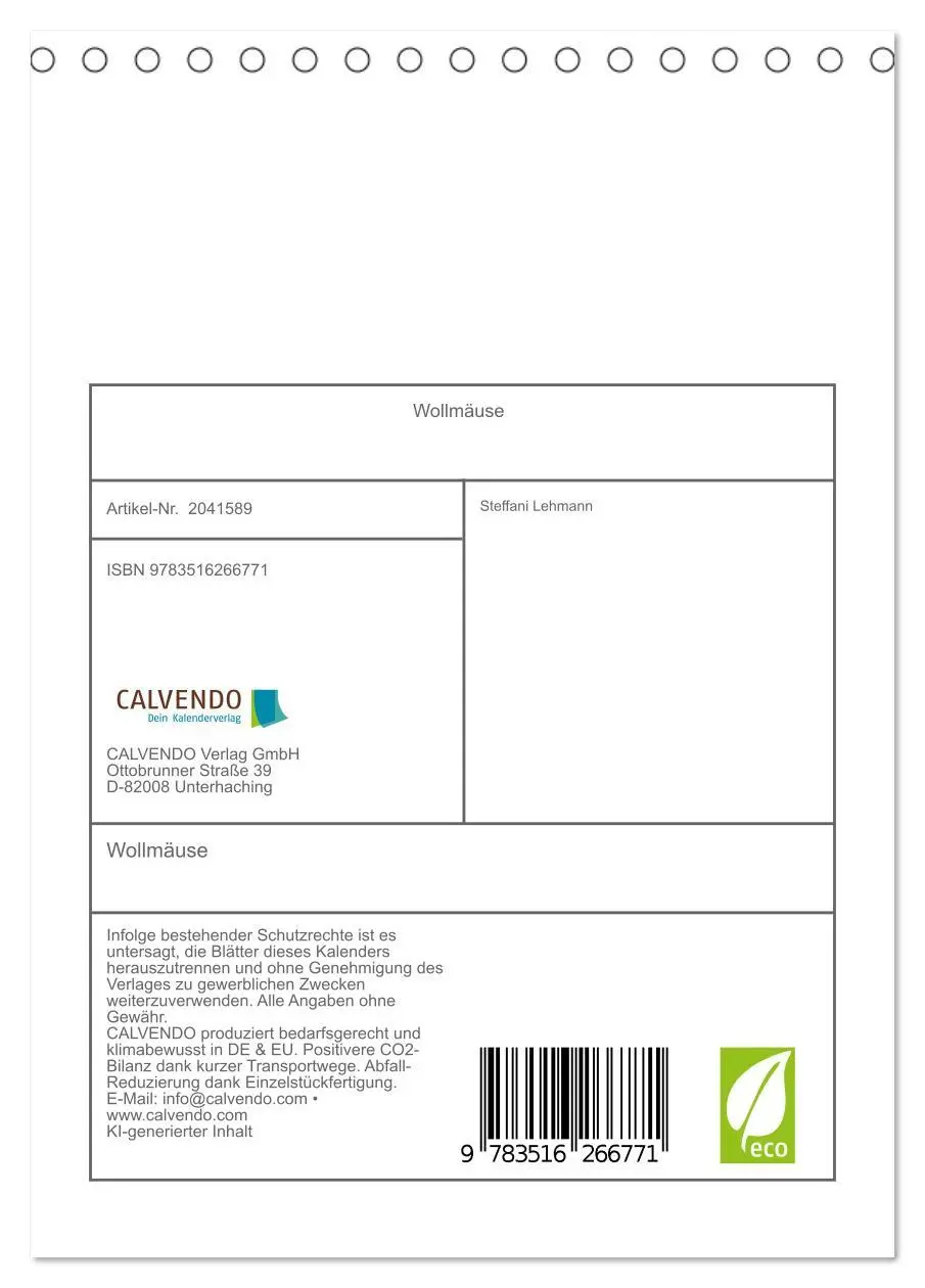 Bild: 9783516266771 | Wollmäuse (Tischkalender 2026 DIN A5 hoch), CALVENDO Monatskalender