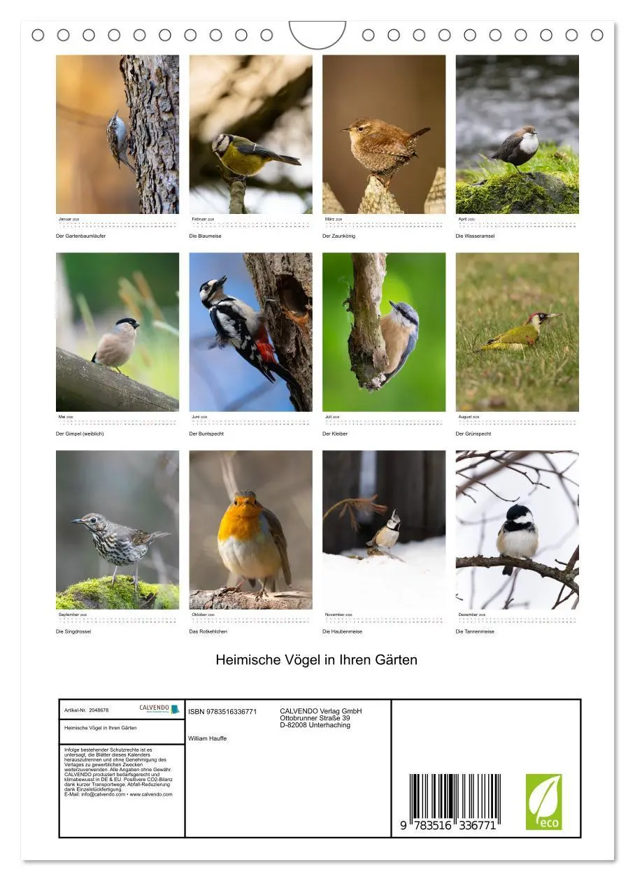 Bild: 9783516336771 | Heimische Vögel in Ihren Gärten (Wandkalender 2026 DIN A4 hoch),...