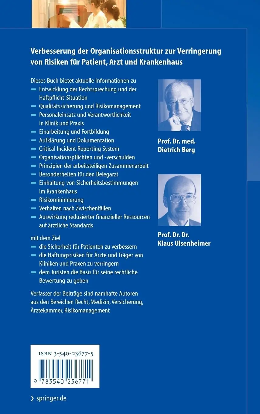 Rückseite: 9783540236771 | Patientensicherheit, Arzthaftung, Praxis- und Krankenhausorganisation