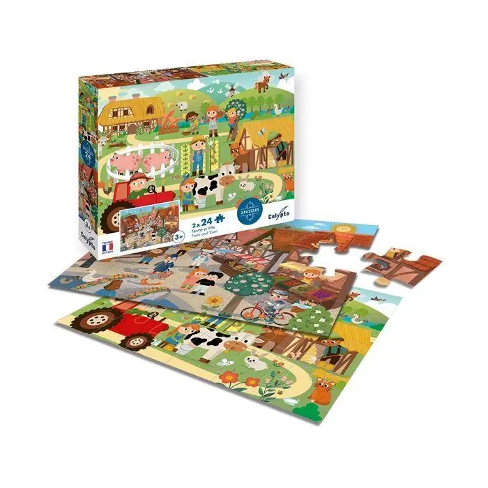 Bild: 3373910077071 | Bauernhof &amp; Stadt 2x24 Teile Puzzle | Herausgegeben von CALYPTO | 2025