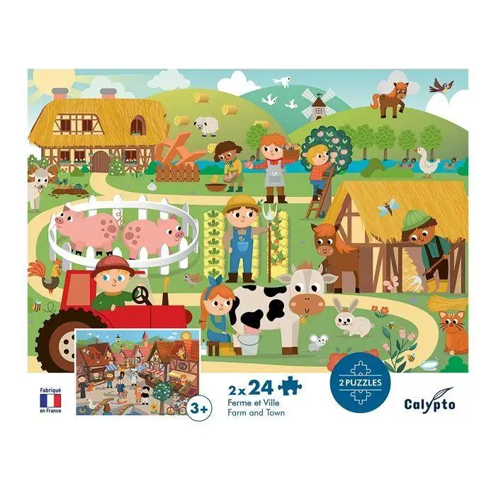 Bild: 3373910077071 | Bauernhof &amp; Stadt 2x24 Teile Puzzle | Herausgegeben von CALYPTO | 2025