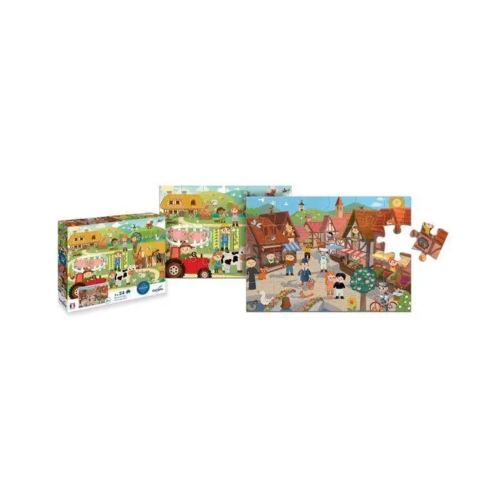 Bild: 3373910077071 | Bauernhof &amp; Stadt 2x24 Teile Puzzle | Herausgegeben von CALYPTO | 2025