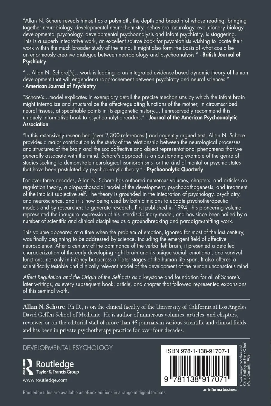 Rückseite: 9781138917071 | Affect Regulation and the Origin of the Self | Allan N. Schore | Buch