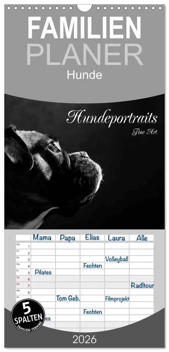 Cover: 9783516517071 | Familienplaner 2026 - Hundeportraits Fine Art mit 5 Spalten...