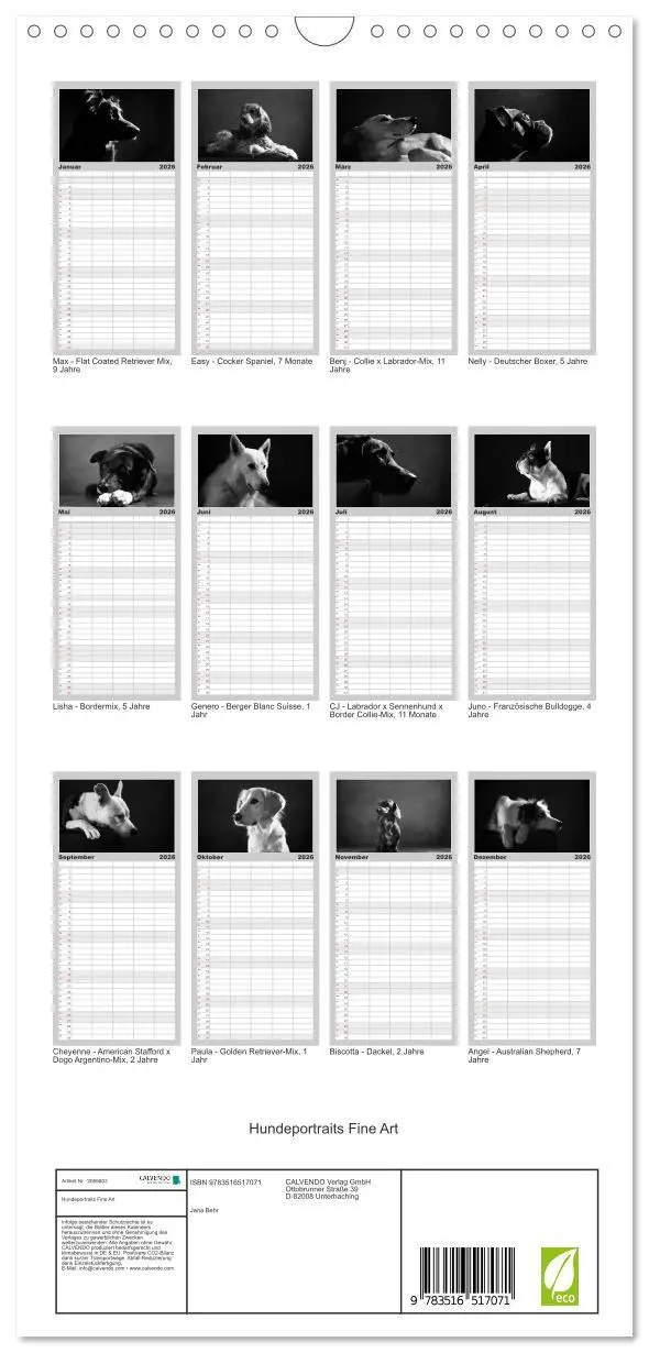 Bild: 9783516517071 | Familienplaner 2026 - Hundeportraits Fine Art mit 5 Spalten...