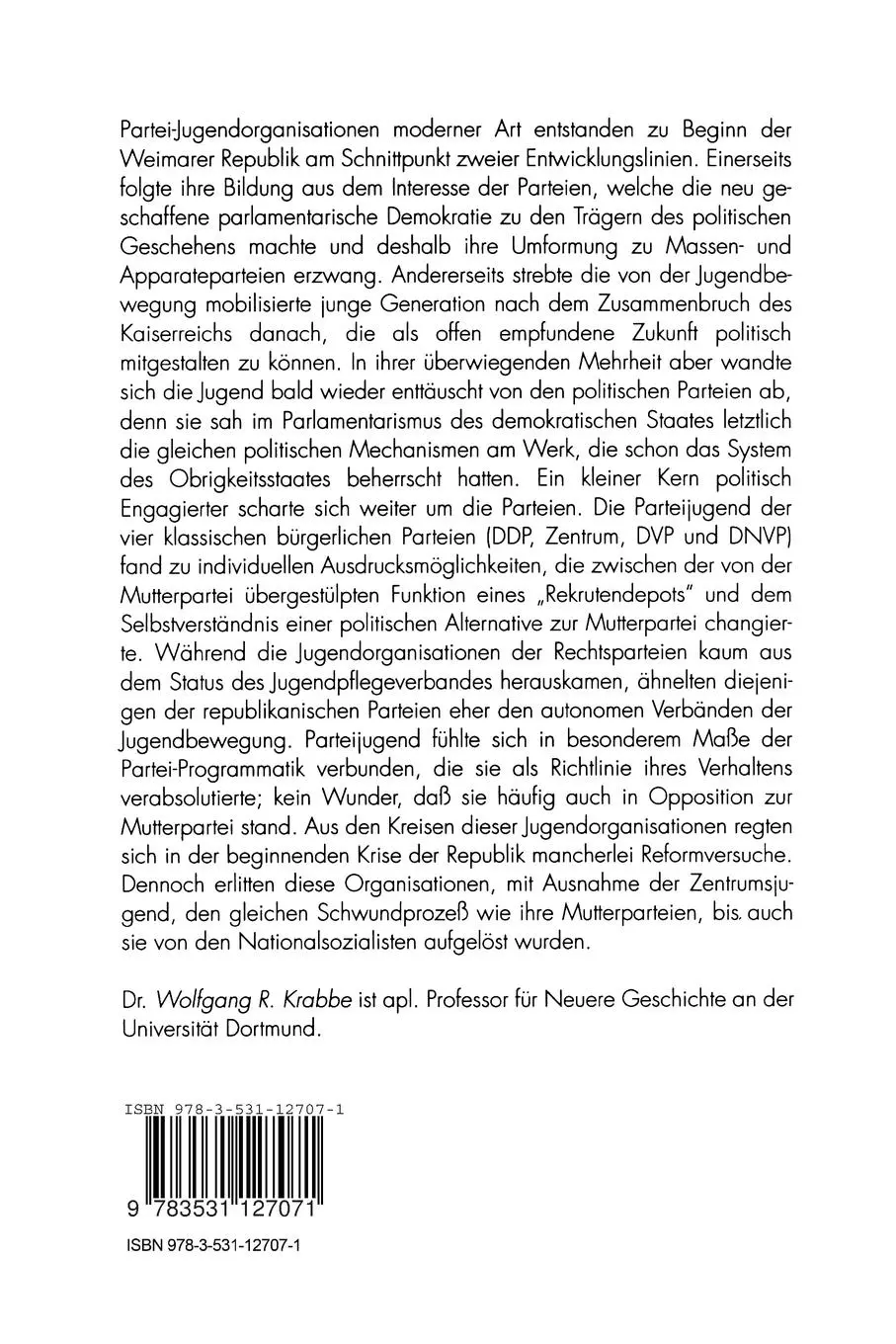 Rückseite: 9783531127071 | Die gescheiterte Zukunft der Ersten Republik | Wolfgang Krabbe | Buch