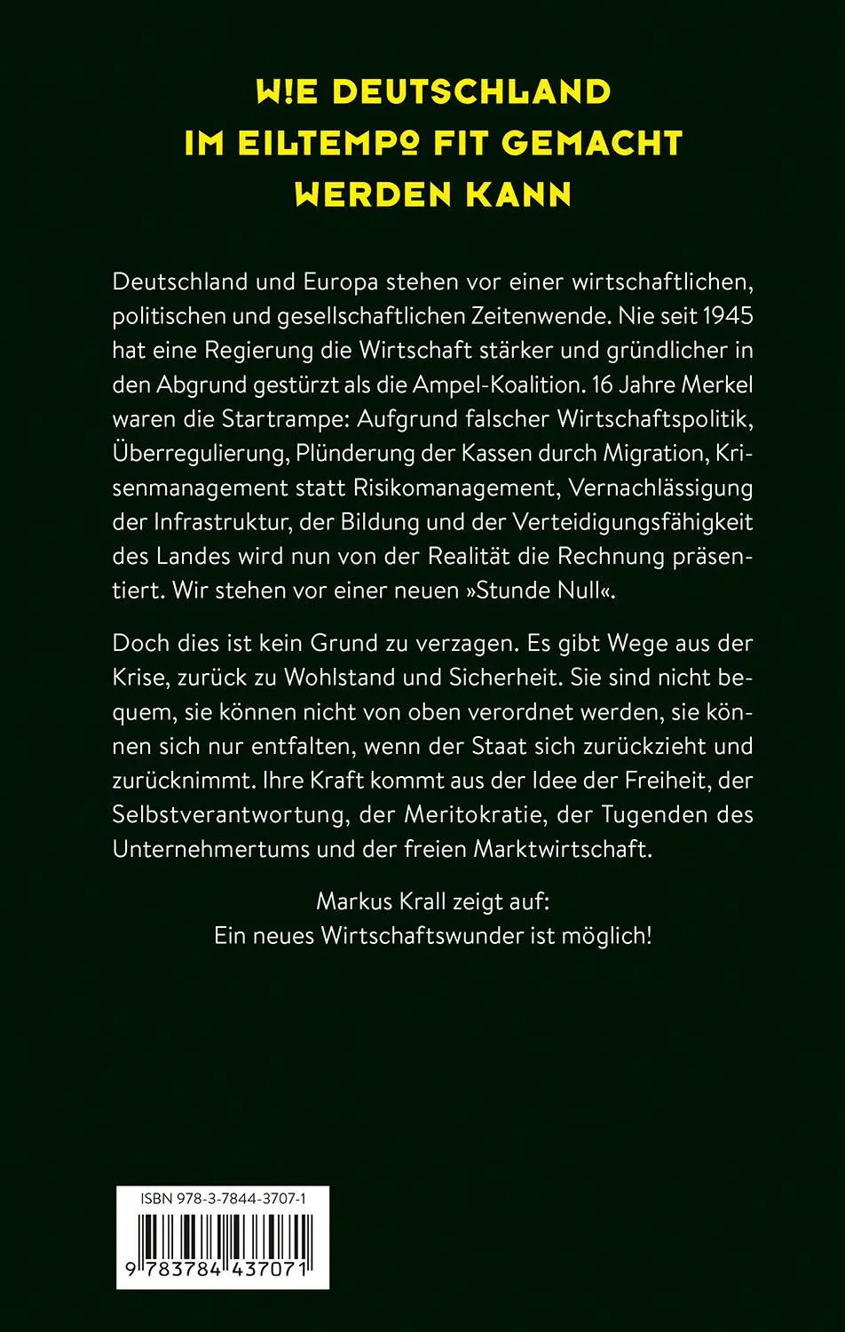 Rückseite: 9783784437071 | Die Stunde Null | Ein neues Wirtschaftswunder ist möglich | Krall