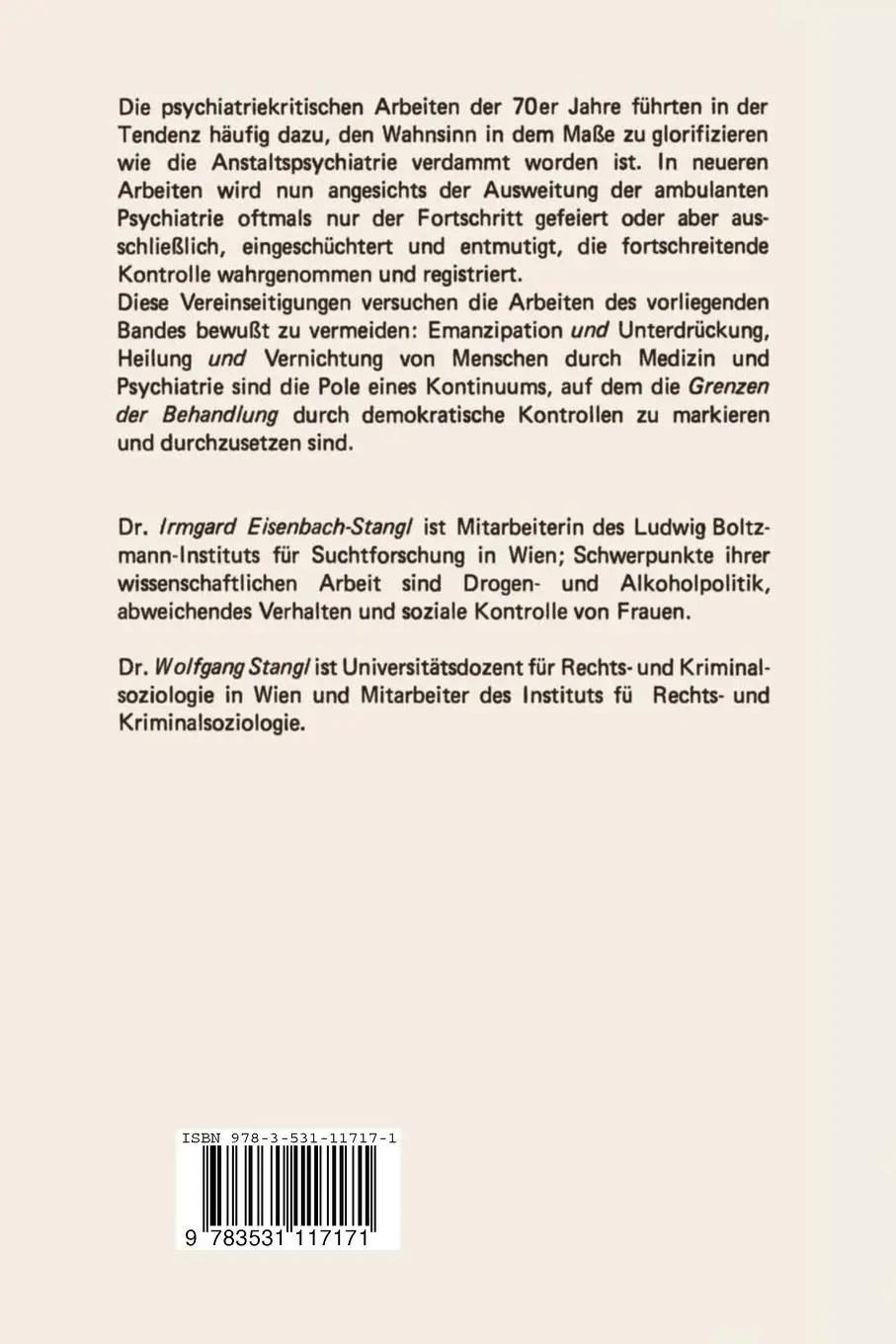 Rückseite: 9783531117171 | Grenzen der Behandlung | Soziale Kontrolle und Psychiatrie | Buch