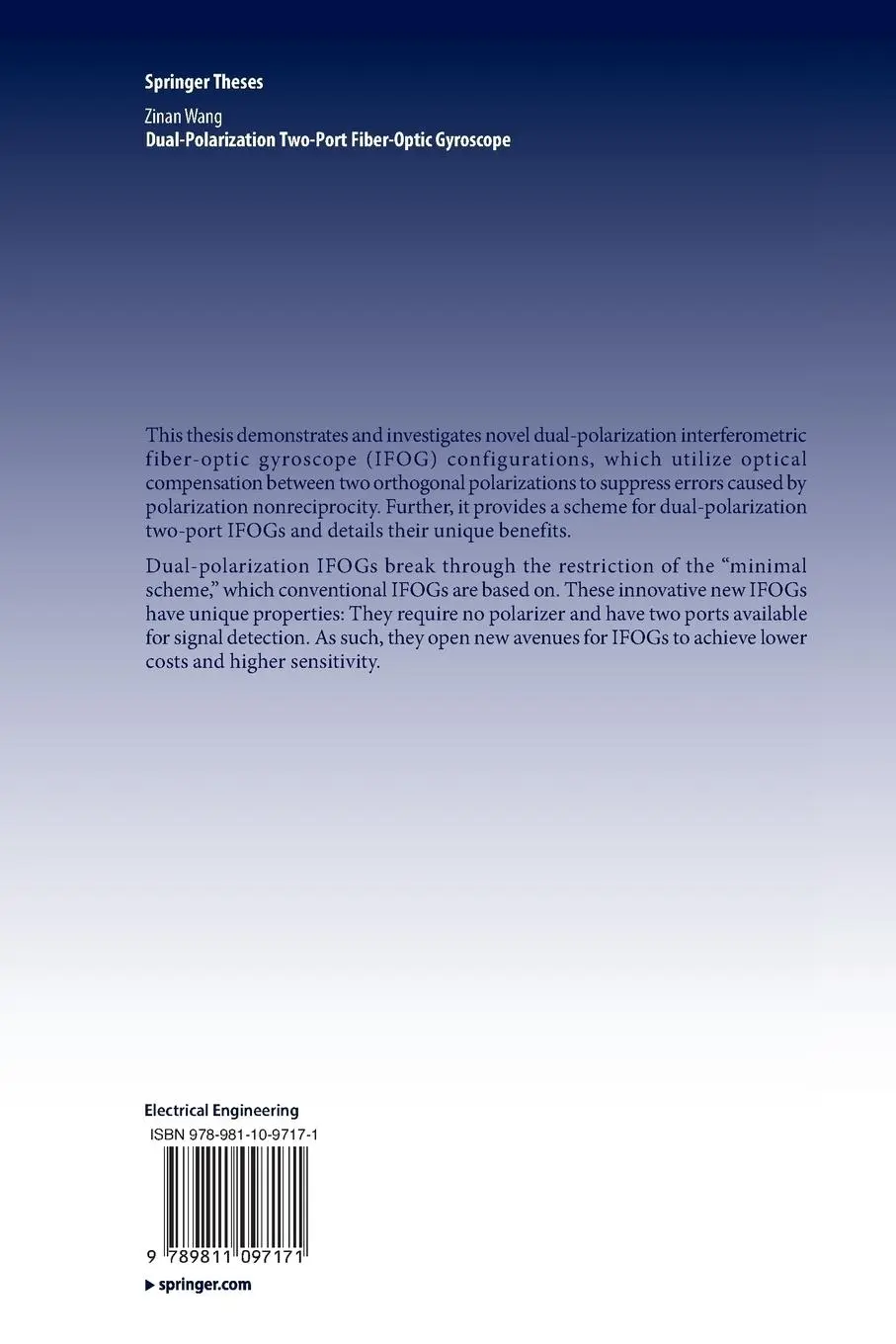 Rückseite: 9789811097171 | Dual-Polarization Two-Port Fiber-Optic Gyroscope | Zinan Wang | Buch
