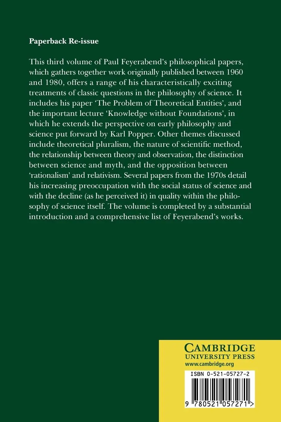 Rückseite: 9780521057271 | Knowledge, Science and Relativism | P. K. Feyerabend (u. a.) | Buch