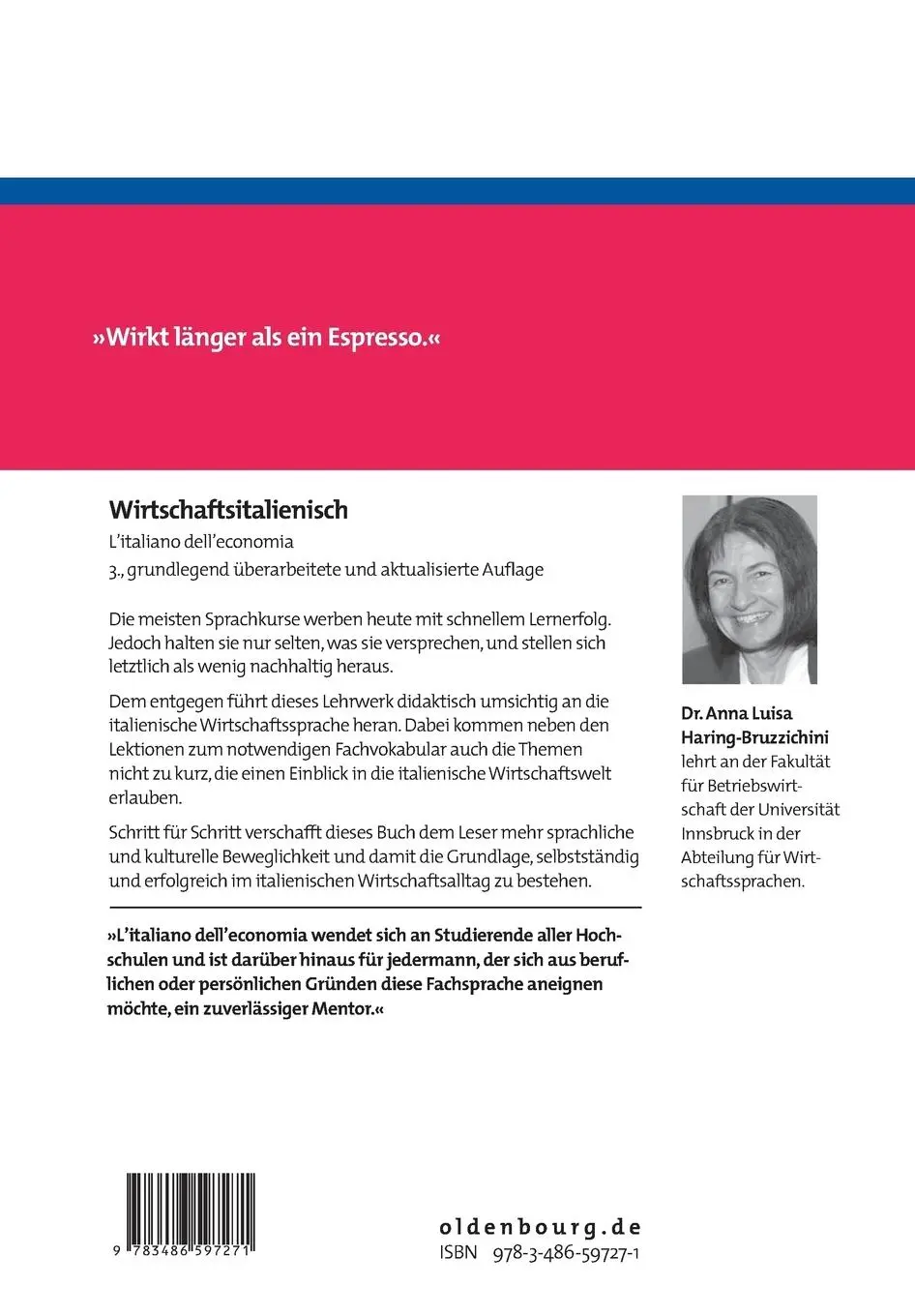 Rückseite: 9783486597271 | Wirtschaftsitalienisch | L'italiano dell'economia | Haring-Bruzzichini