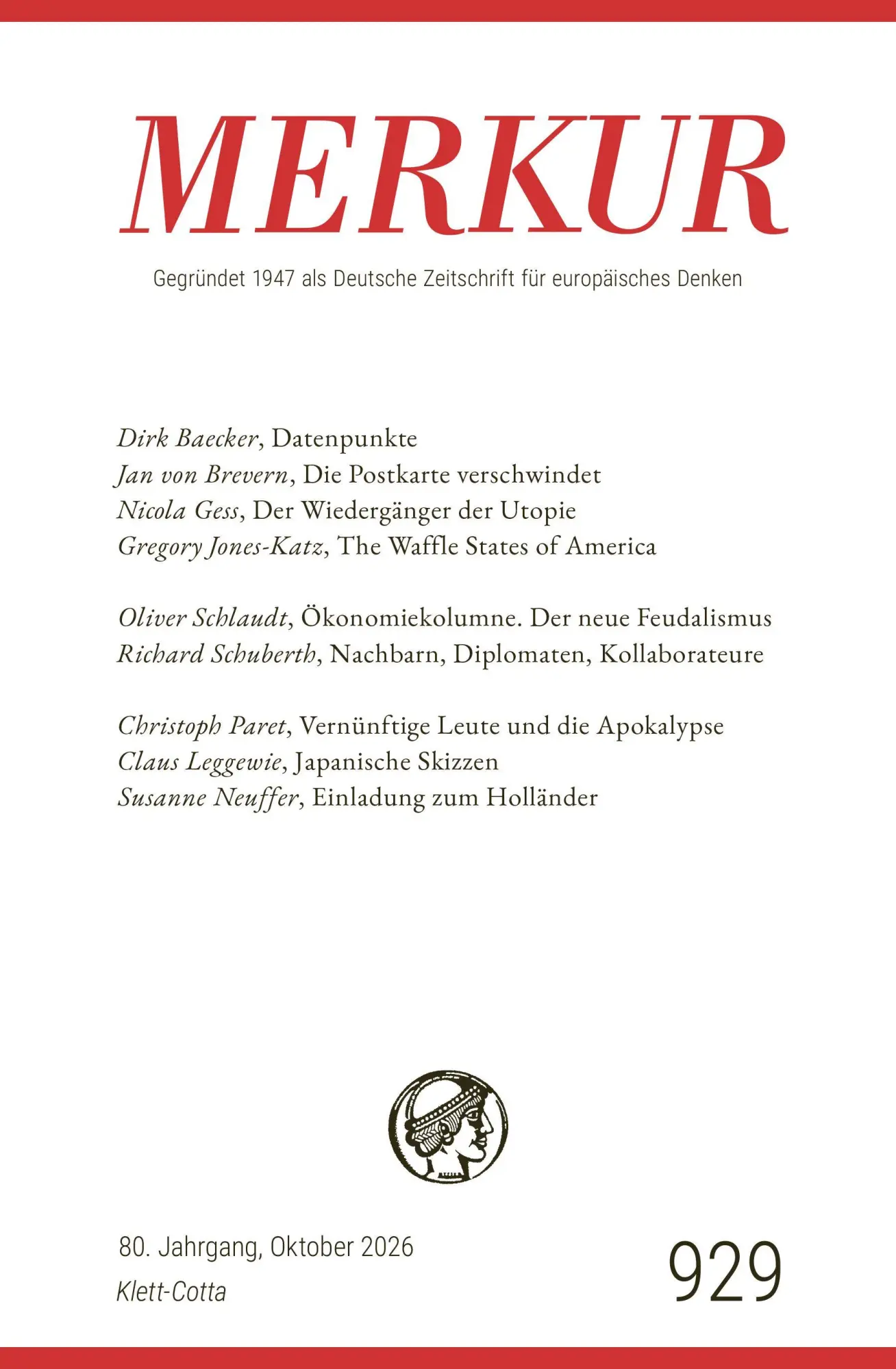 Cover: 9783608977271 | MERKUR 10/2026, Jg.80 | Nr. 929, Heft 10, Oktober 2026 | Taschenbuch