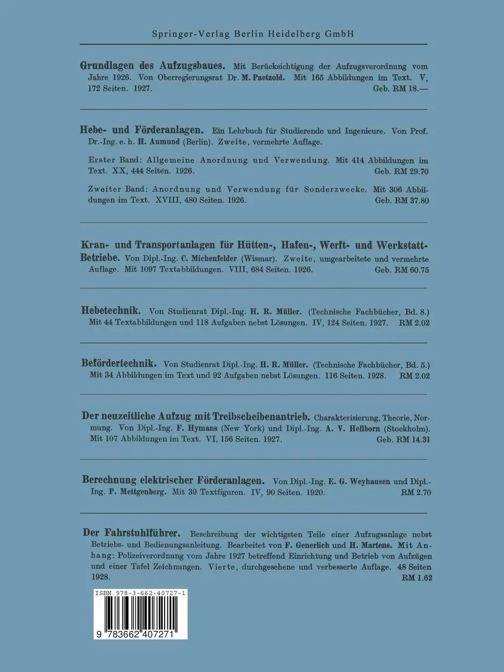 Rückseite: 9783662407271 | Grundlagen des Aufzugsbaues | Fritz Köhler (u. a.) | Taschenbuch | iv