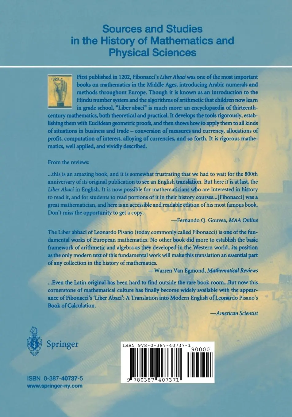 Rückseite: 9780387407371 | Fibonacci's Liber Abaci | Laurence Sigler | Taschenbuch | viii | 2003