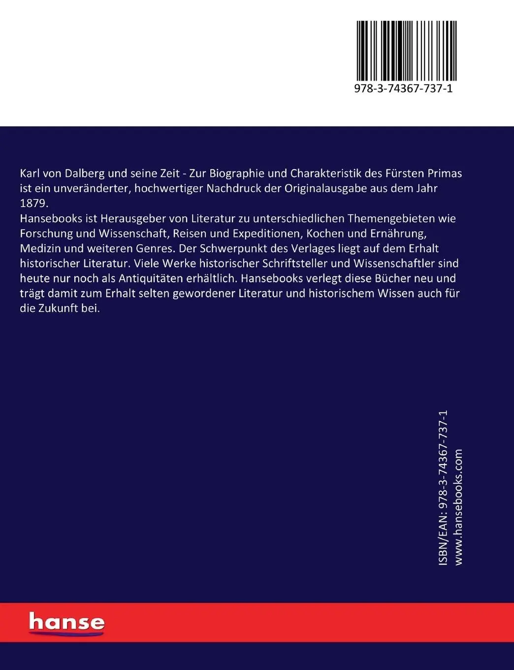 Rückseite: 9783743677371 | Karl von Dalberg und seine Zeit | Karl Olivier Beaulieu-Marconnay