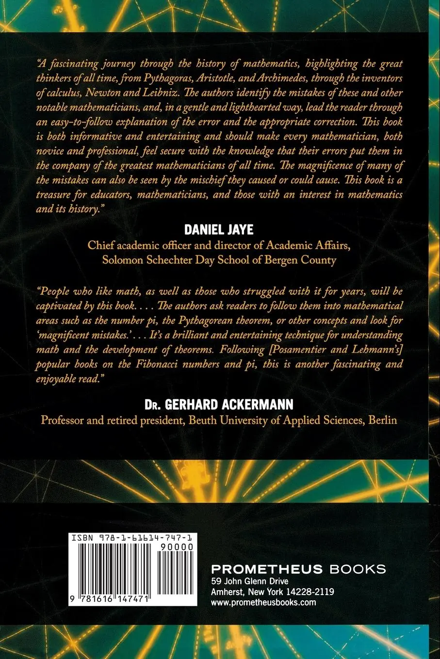Rückseite: 9781616147471 | Magnificent Mistakes in Mathematics | Alfred S Posamentier (u. a.)
