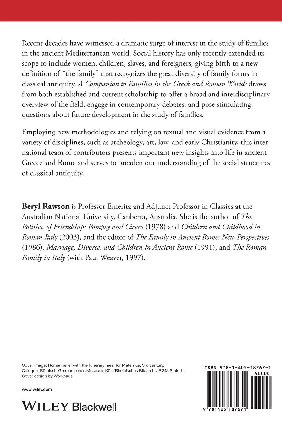 Rückseite: 9781405187671 | A Companion to Families in the Greek and Roman Worlds | Beryl Rawson
