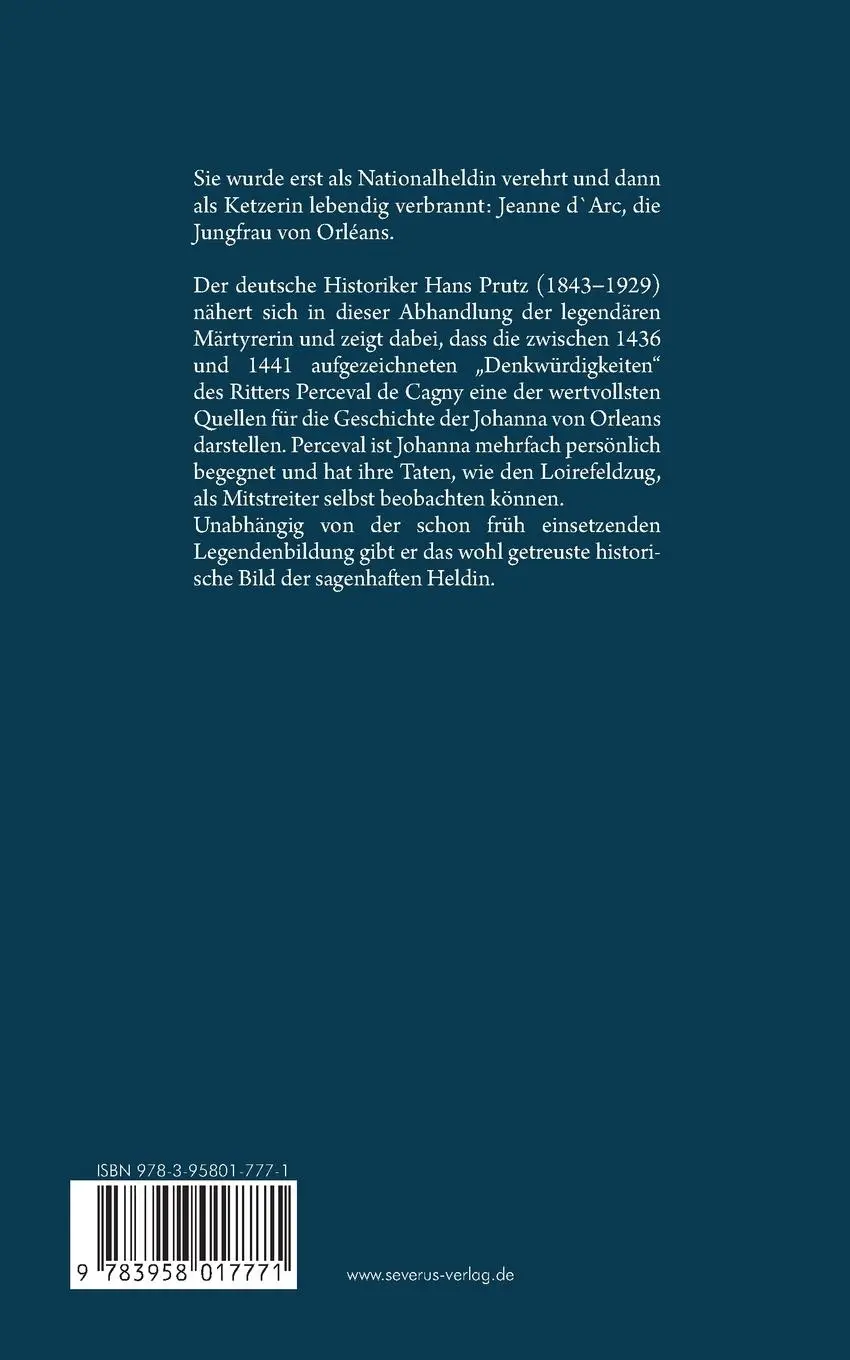 Rückseite: 9783958017771 | Neue Studien zur Geschichte der Jungfrau von Orléans | Hans Prutz