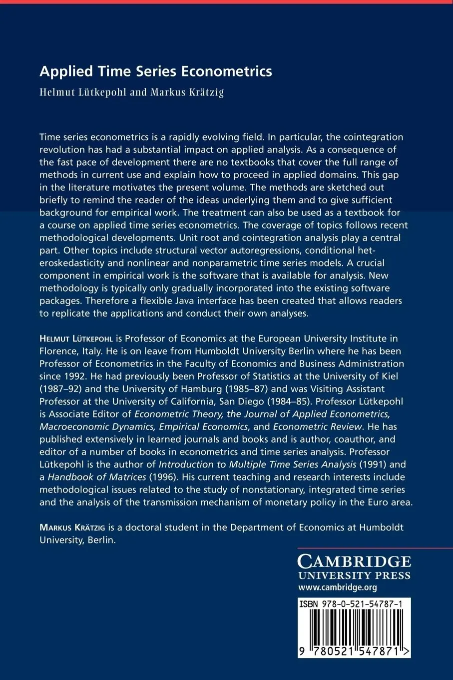 Rückseite: 9780521547871 | Applied Time Series Econometrics | Helmut Luetkepohl (u. a.) | Buch
