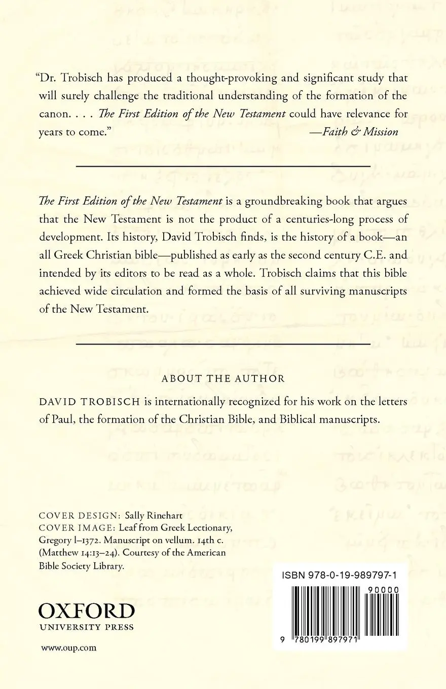 Rückseite: 9780199897971 | The First Edition of the New Testament | David Trobisch | Taschenbuch