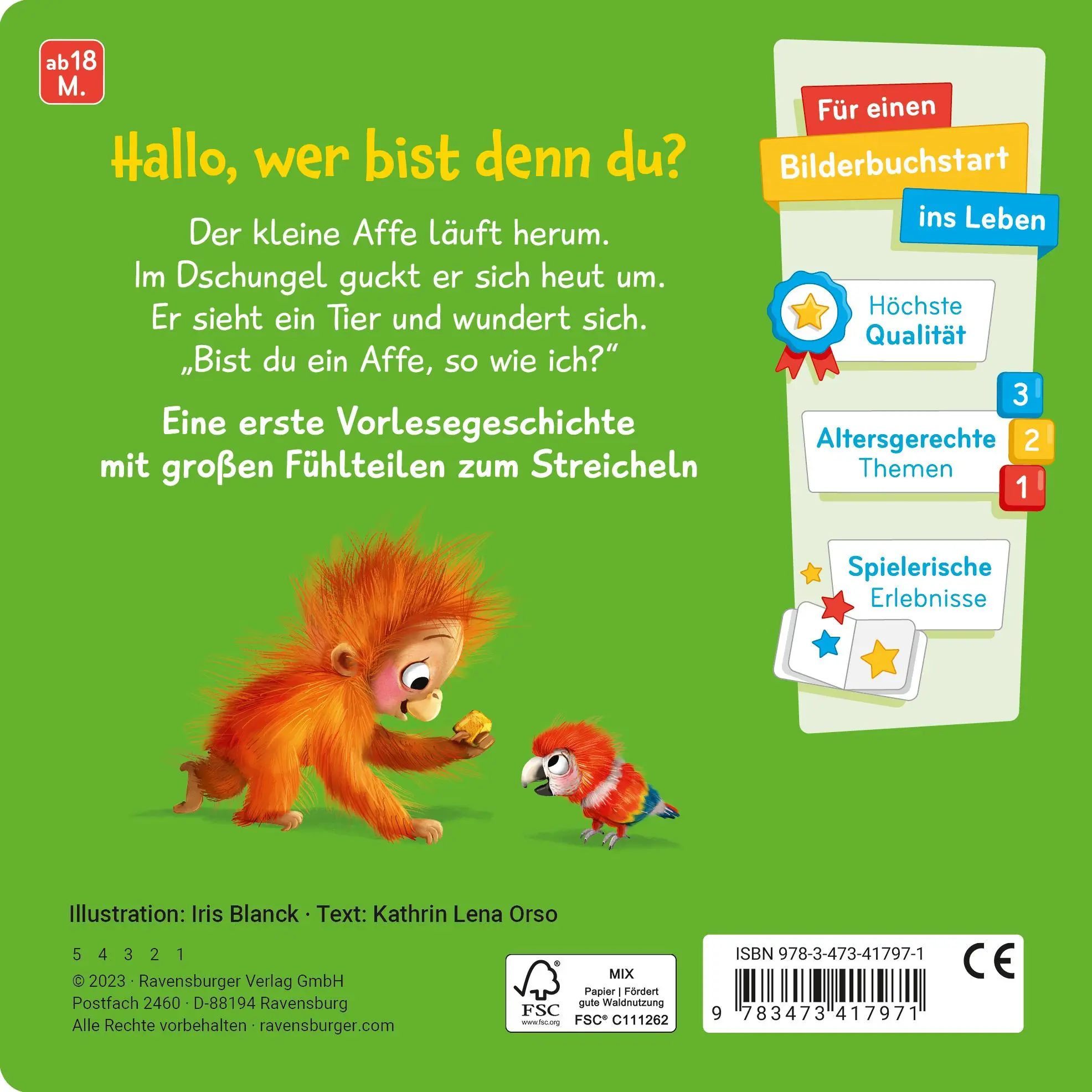 Rückseite: 9783473417971 | Mein erstes Vorlese-Fühlbuch - Bist du ein Affe? | Kathrin Lena Orso