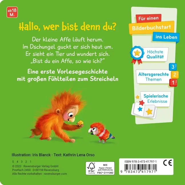 Bild: 9783473417971 | Mein erstes Vorlese-Fühlbuch - Bist du ein Affe? | Kathrin Lena Orso