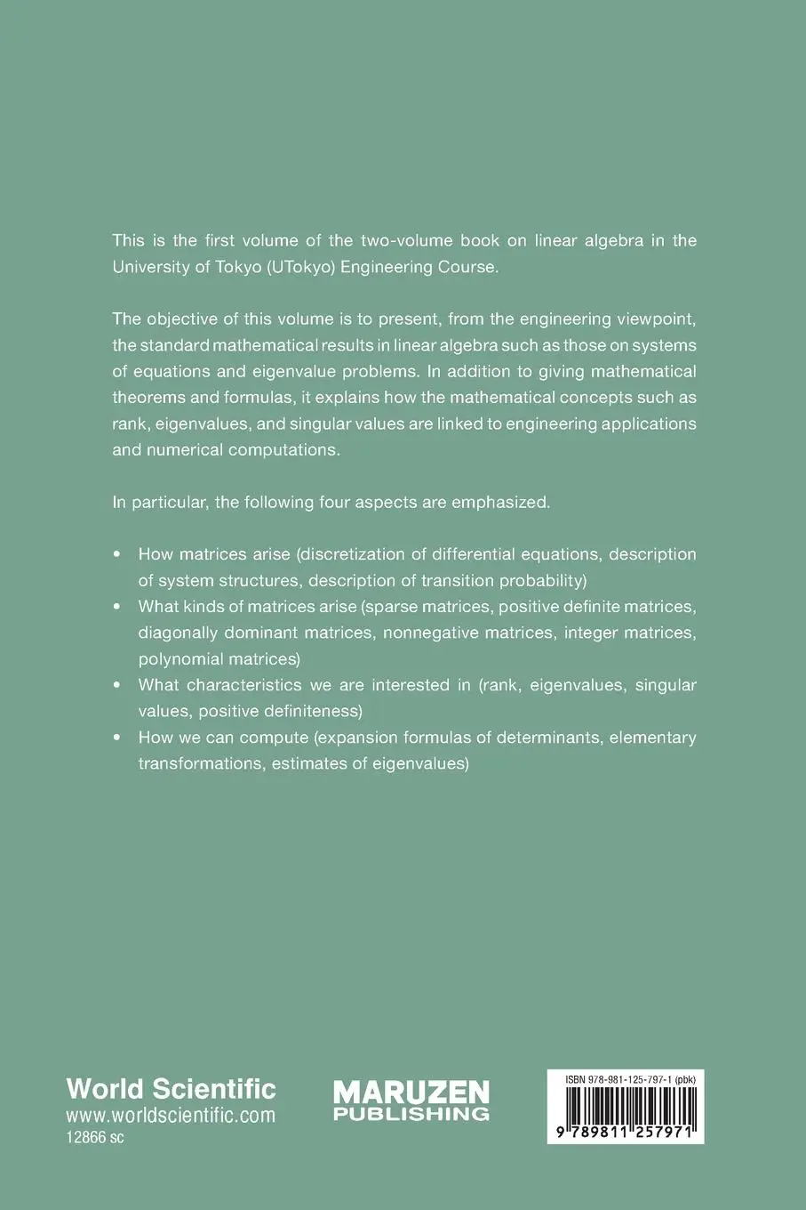 Rückseite: 9789811257971 | LINEAR ALGEBRA I | BASIC CONCEPTS | Murota Kazuo | Taschenbuch | 2022