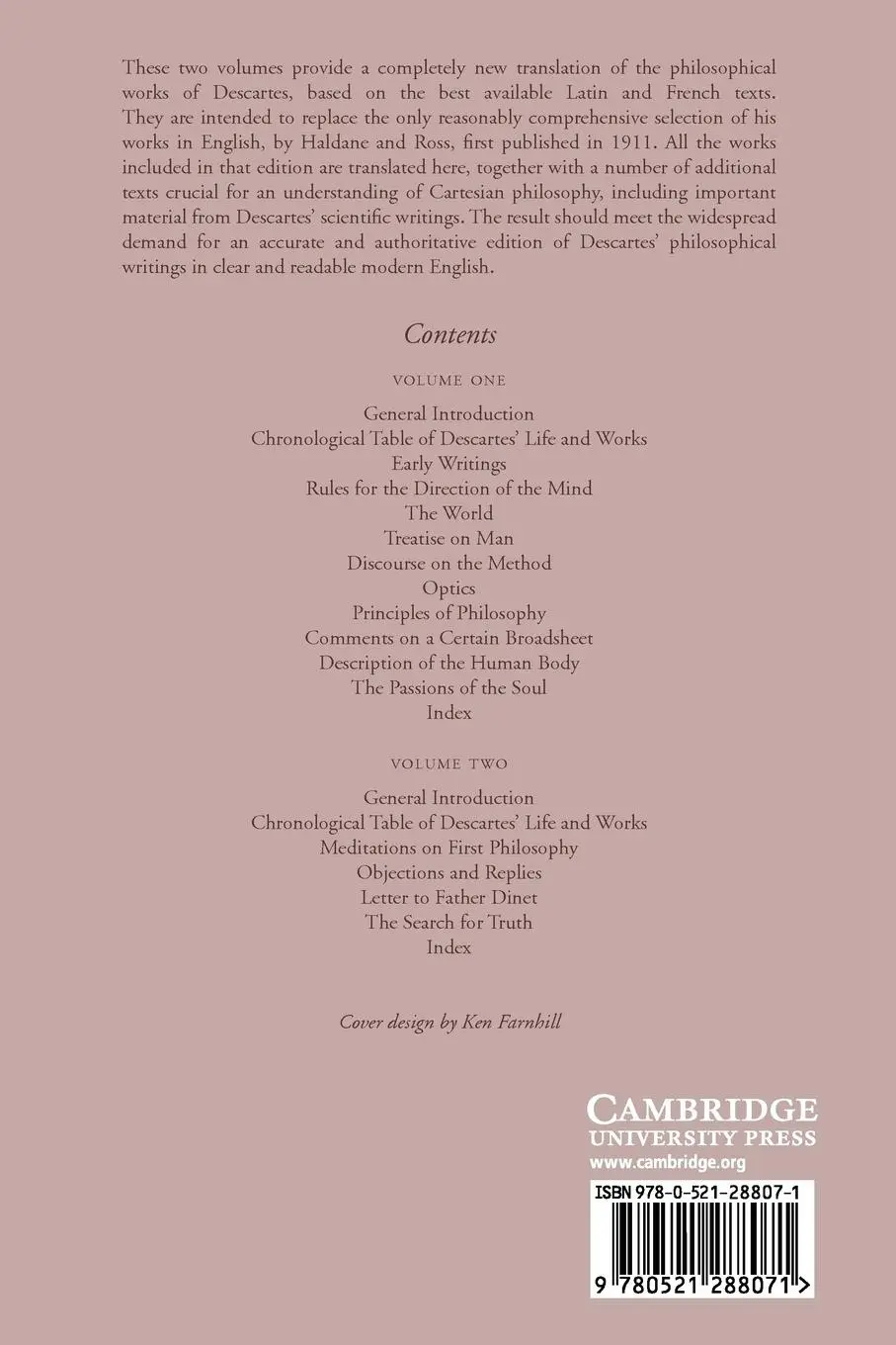 Rückseite: 9780521288071 | The Philosophical Writings of Descartes | Volume 1 | Rene Descartes