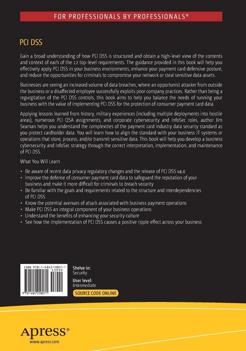 Rückseite: 9781484258071 | PCI Dss | An Integrated Data Security Standard Guide | Jim Seaman