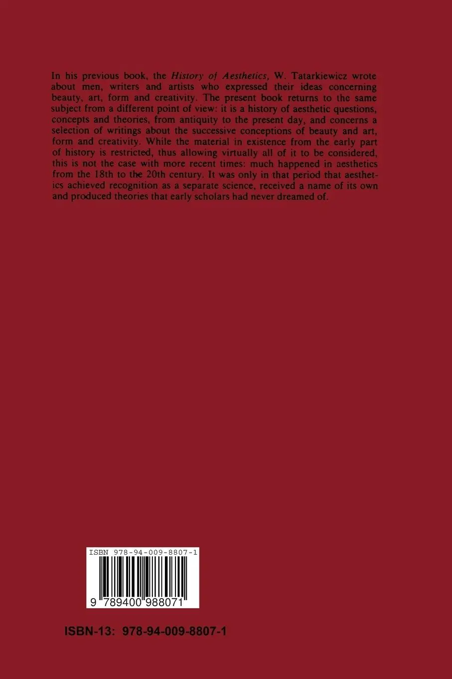 Rückseite: 9789400988071 | A History of Six Ideas | An Essay in Aesthetics | W. Tatarkiewicz