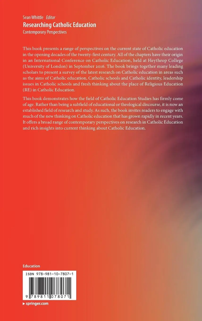 Rückseite: 9789811078071 | Researching Catholic Education | Contemporary Perspectives | Whittle