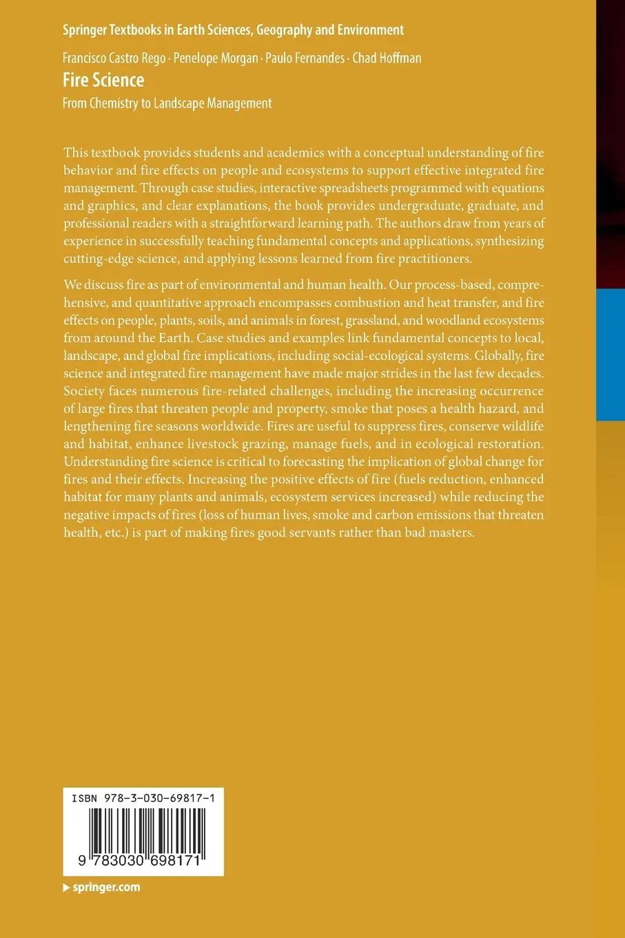 Rückseite: 9783030698171 | Fire Science | From Chemistry to Landscape Management | Rego (u. a.)