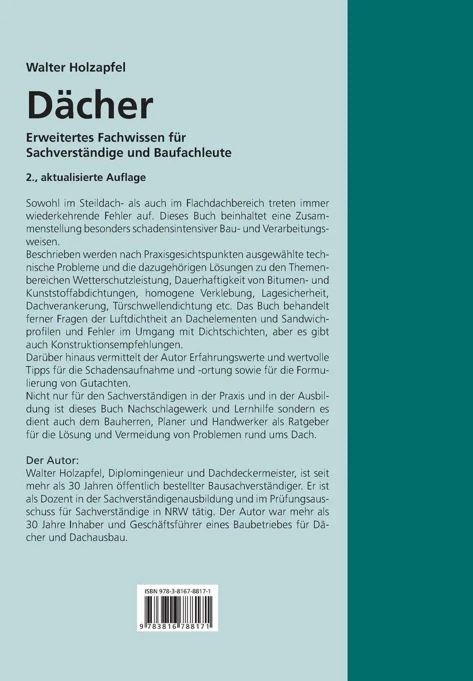 Rückseite: 9783816788171 | Dächer. | Erweitertes Fachwissen für Sachverständige und Baufachleute.