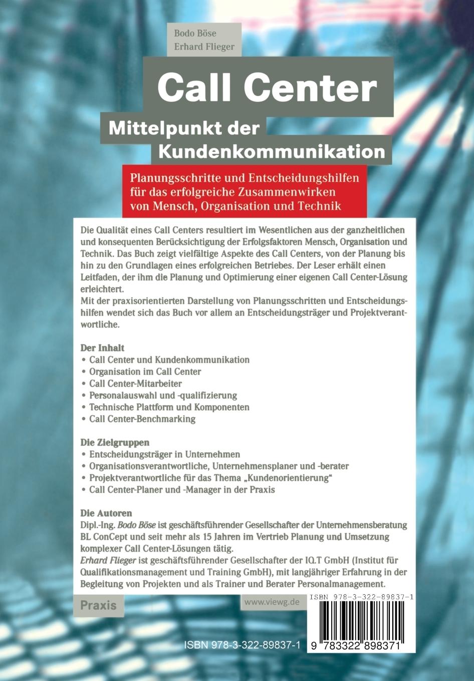 Rückseite: 9783322898371 | Call Center - Mittelpunkt der Kundenkommunikation | Bodo Böse (u. a.)