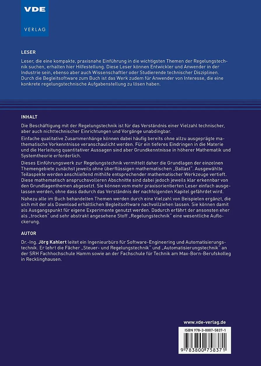 Rückseite: 9783800758371 | Crashkurs Regelungstechnik | Jörg Kahlert | Buch | 384 S. | Deutsch