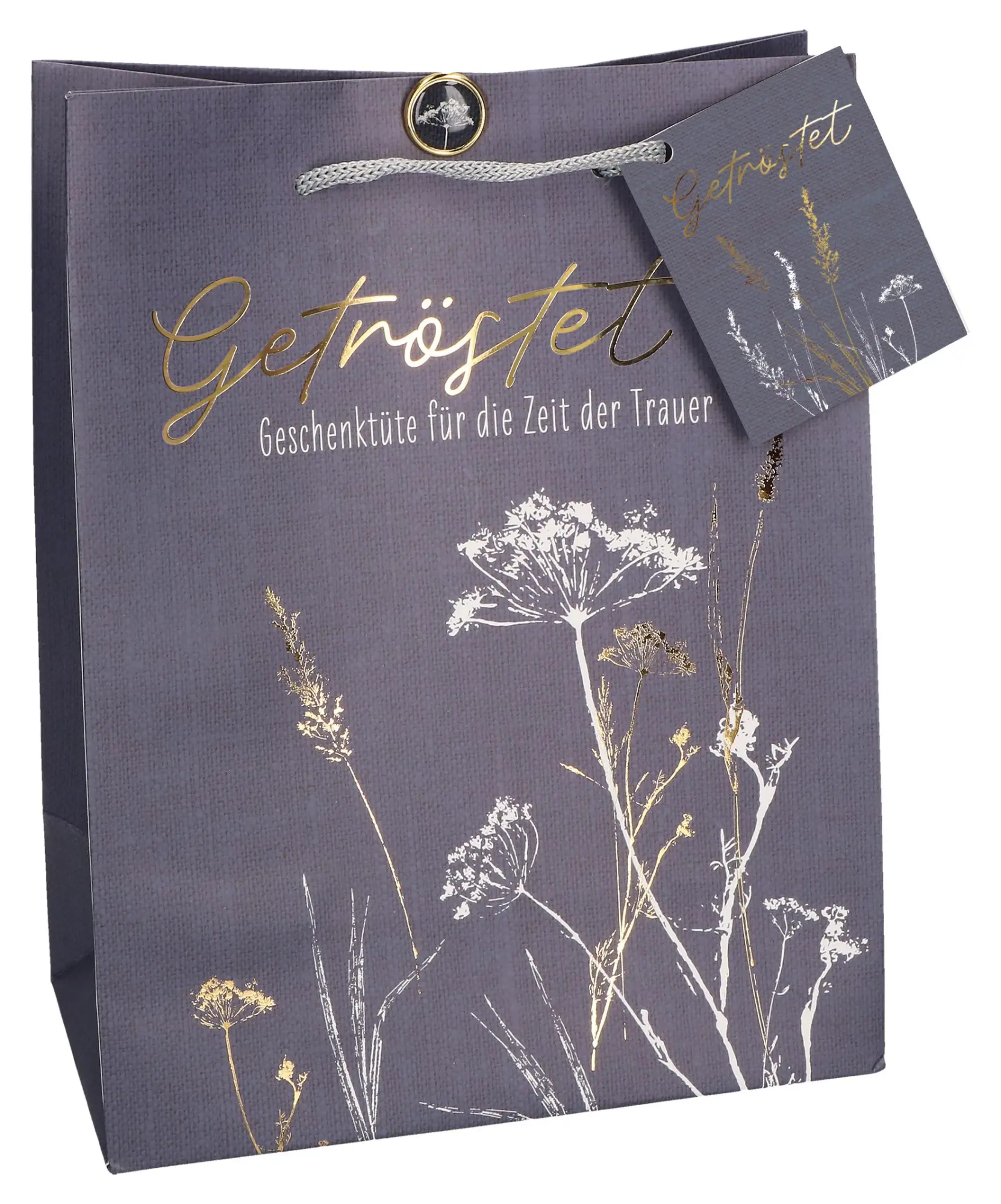 Butzon & Bercker Geschenkset Trauer 23 x 18 x 10 cm - farbig bedruckte Geschenktüte mit Folienprägung, Tragekordel, Brad Verschluss, liebevolles Trauergeschenk mit Buch, Erinnerungslicht und Trostengel