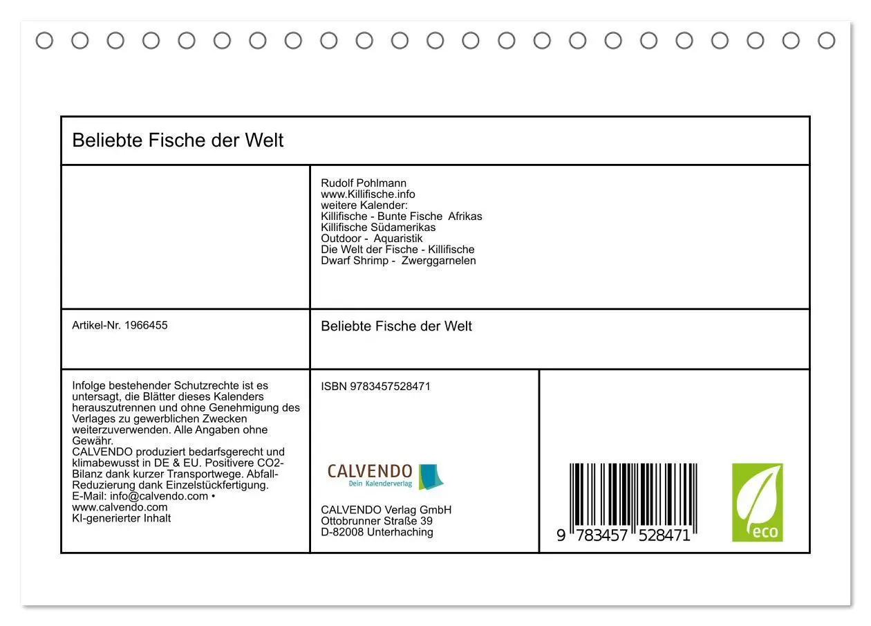 Bild: 9783457528471 | Beliebte Fische der Welt (Tischkalender 2026 DIN A5 quer), CALVENDO...
