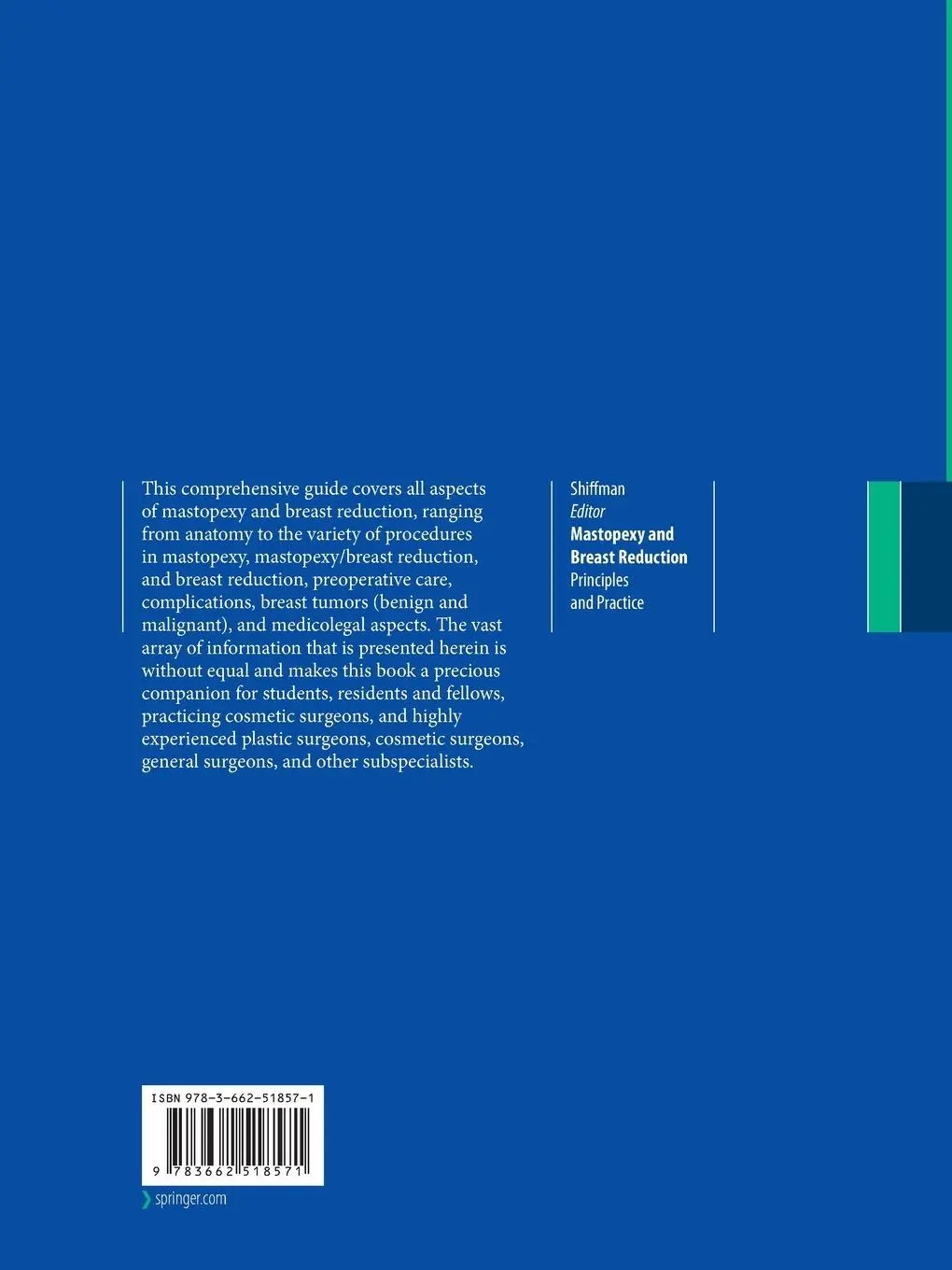 Rückseite: 9783662518571 | Mastopexy and Breast Reduction | Principles and Practice | Shiffman