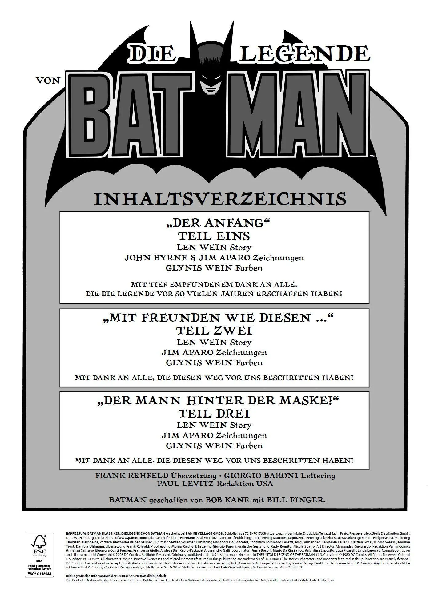 Bild: 9783741648571 | Batman Klassiker: Die Legende von Batman | Len Wein (u. a.) | Buch