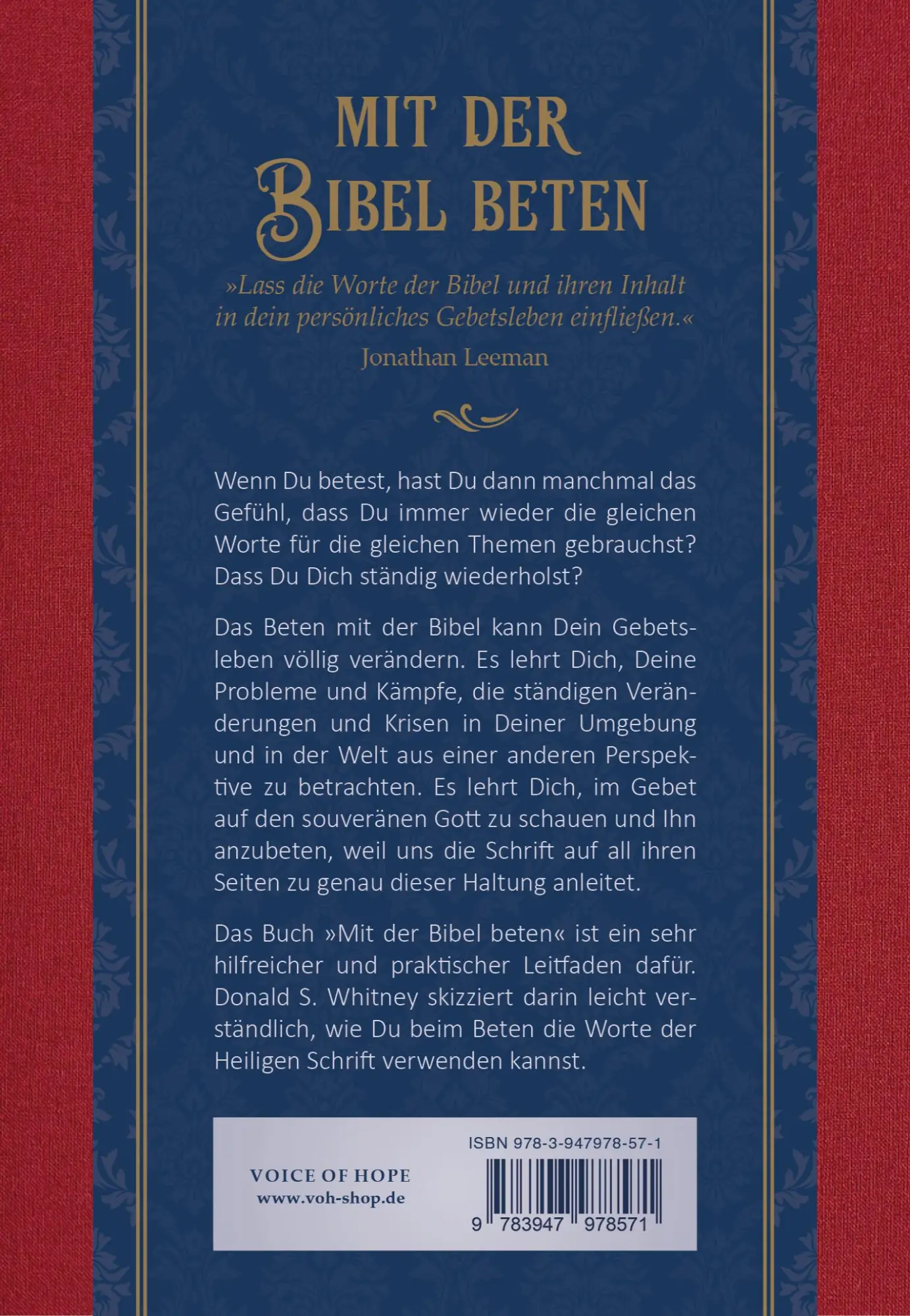 Rückseite: 9783947978571 | Mit der Bibel beten | Donald S. Whitney | Buch | 130 S. | Deutsch