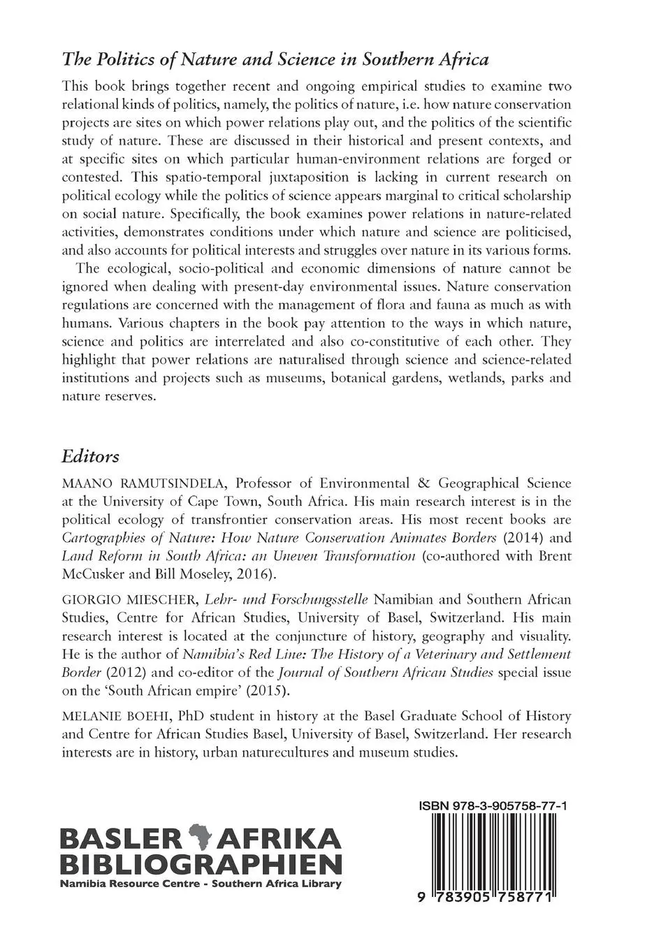 Rückseite: 9783905758771 | The Politics of Nature and Science in Southern Africa | Taschenbuch