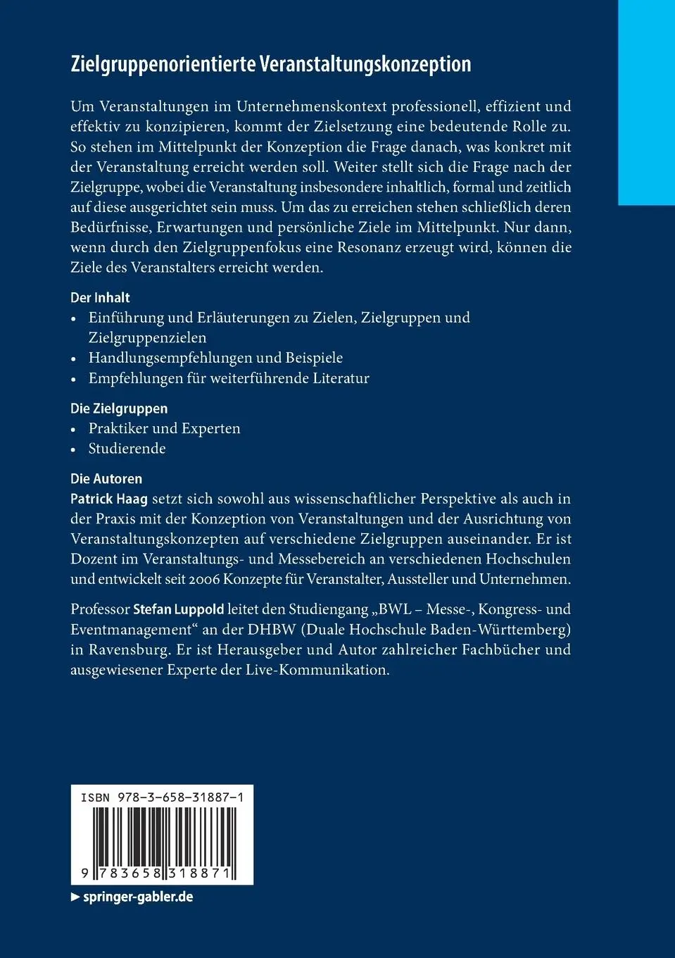 Rückseite: 9783658318871 | Zielgruppenorientierte Veranstaltungskonzeption | Patrick Haag (u. a.)