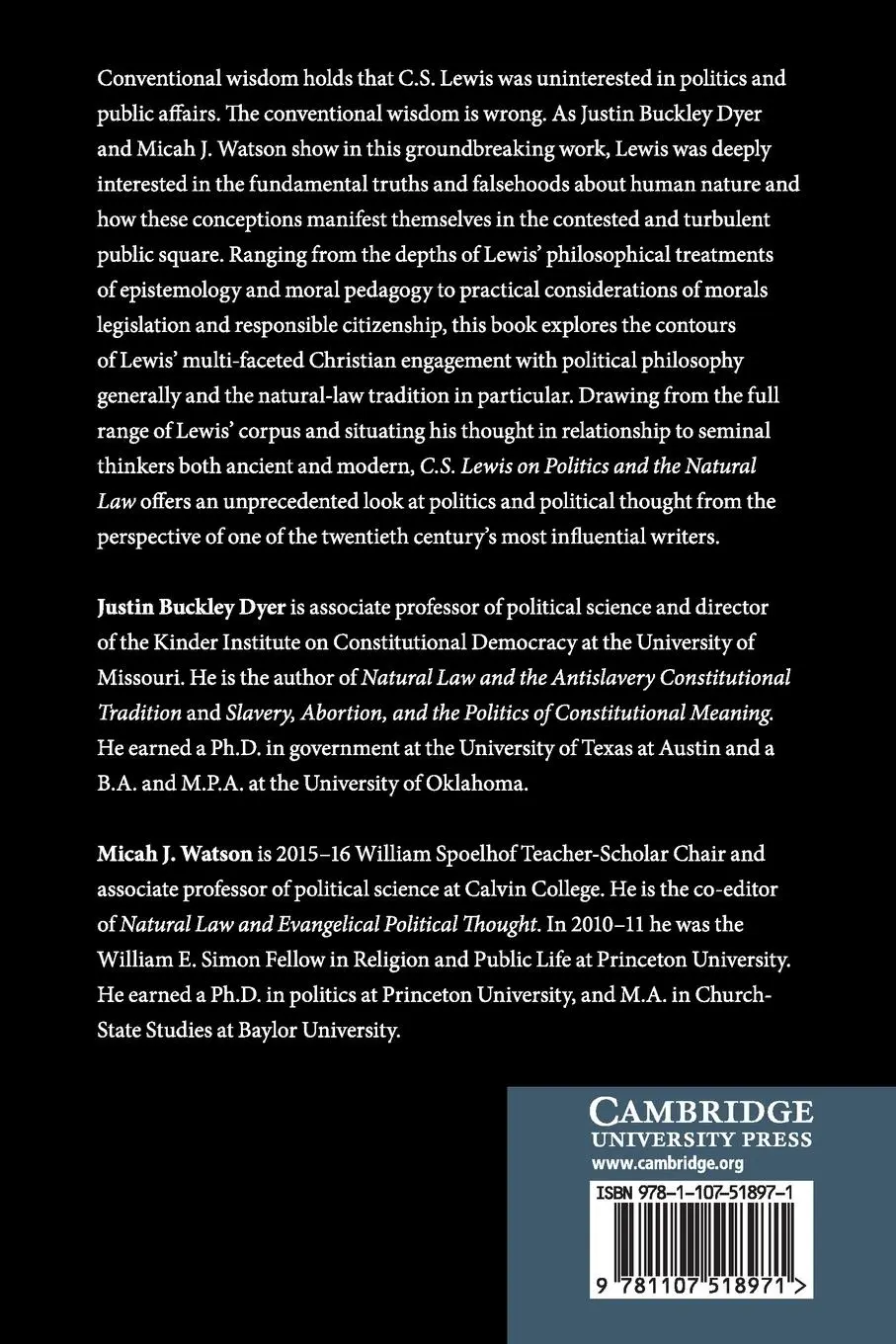 Rückseite: 9781107518971 | C. S. Lewis on Politics and the Natural Law | Micah. J Watson (u. a.)