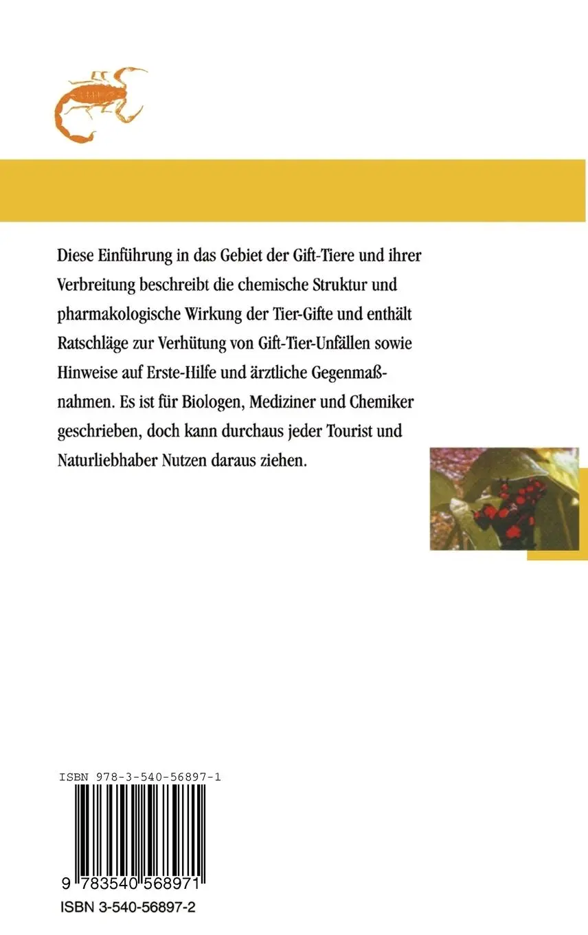 Rückseite: 9783540568971 | Gift - Tiere und ihre Waffen | Gerhard G. Habermehl | Buch | xi | 1994
